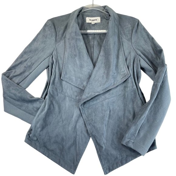 NWOT BB DAKOTA Womens M Blue Gray Wade Faux Suede Open Front Jacket Pockets - Picture 1 of 9